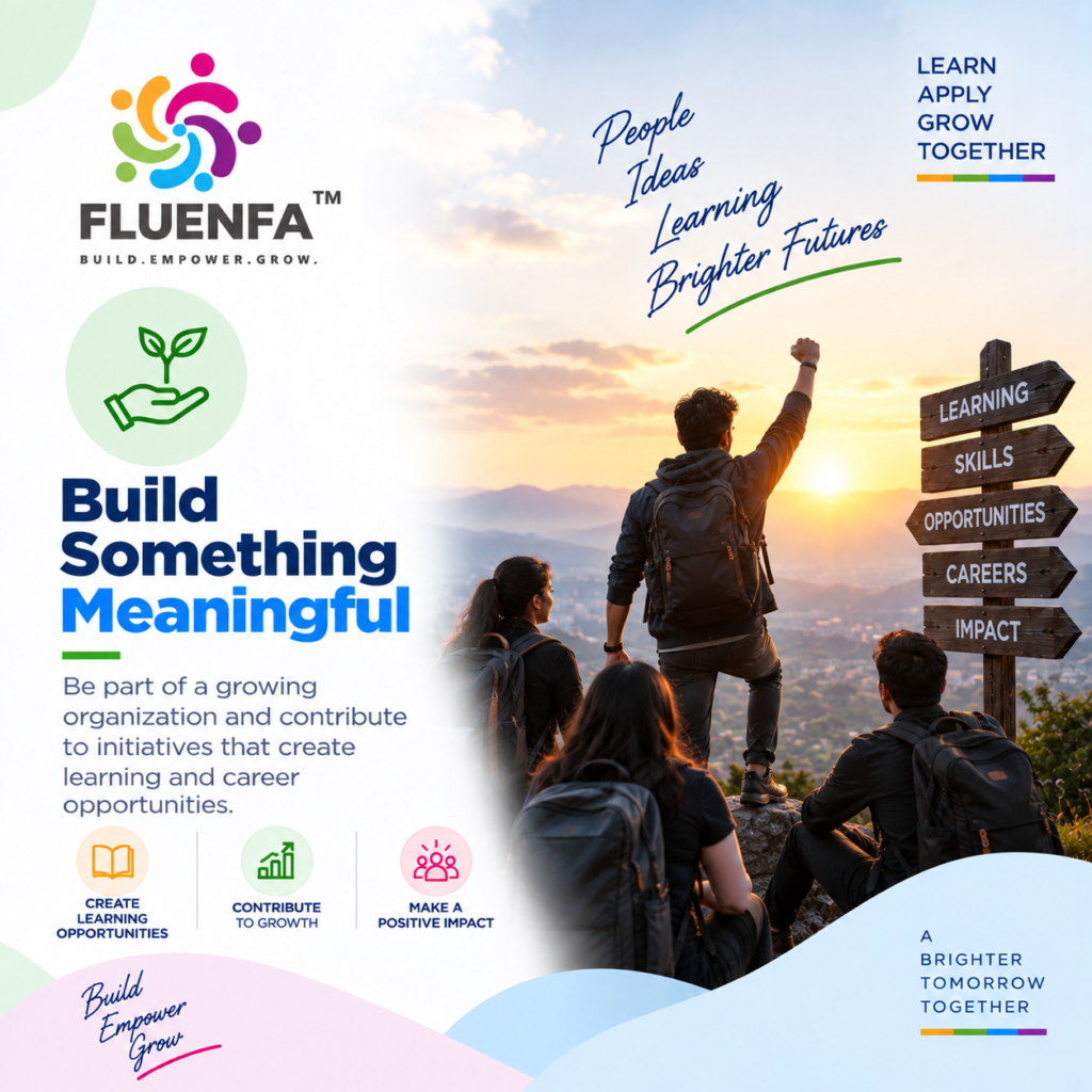 Fluenfa Build Something Meaningful visual representing learning, career opportunities and positive impact