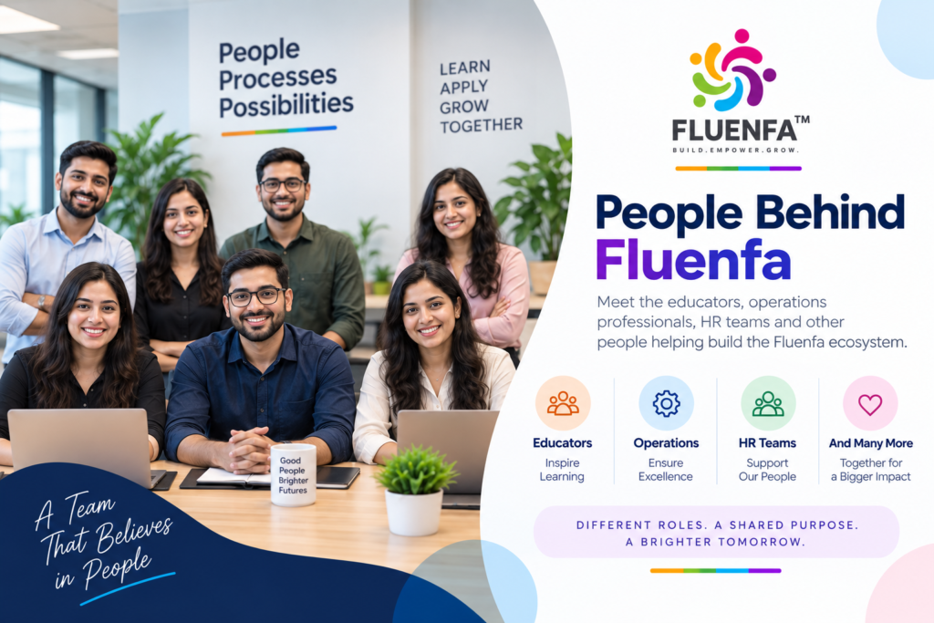 Fluenfa team of educators, operations professionals and HR team members working together