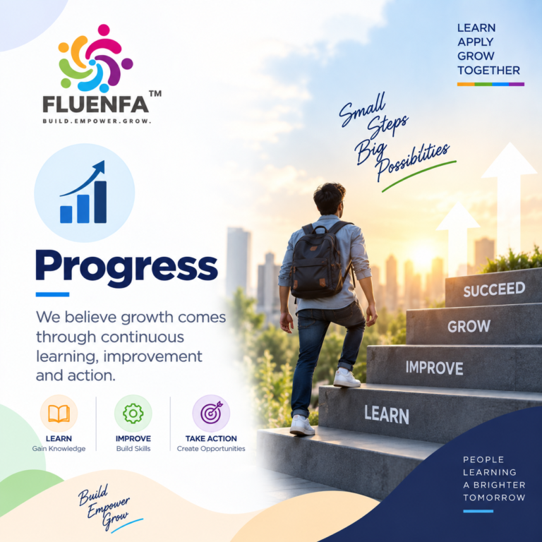 Fluenfa Progress visual representing continuous learning, improvement and taking action